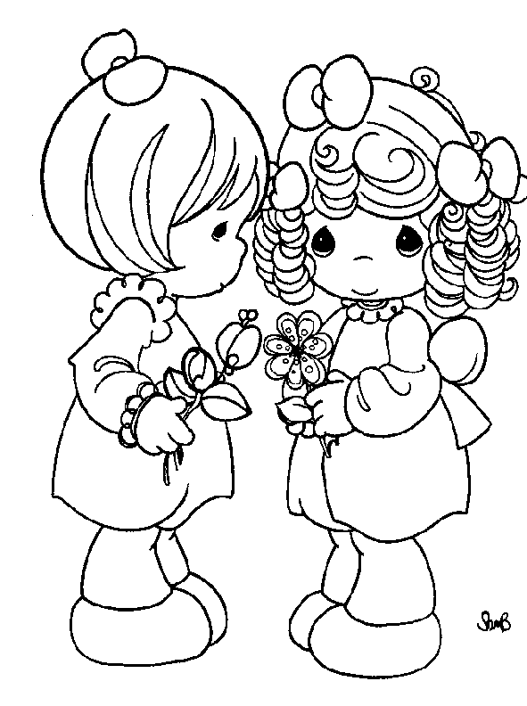 coloriage moments precieux les deux fillettes aux fleurs